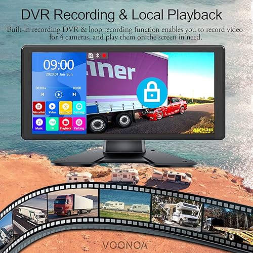 Miniatura 7 de Sistema de cámara de respaldo 4K RV de 10.36 pulgadas, monitor de pantalla táctil dividida cuádruple con 4 cámaras de visión lateral trasera de