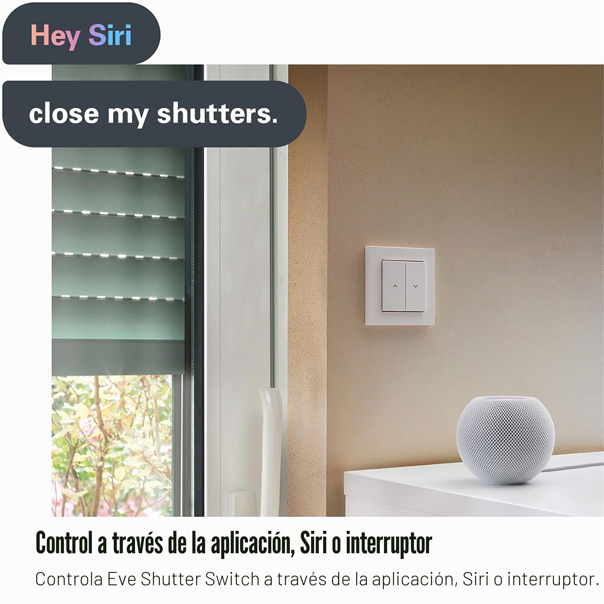 Eve Shutter Switch (Apple Home) – Controlador inteligente de persiana con programación, iluminación adaptable, control de voz, temporizador, acceso remoto, sin pasarela, Bluetooth/Thread
