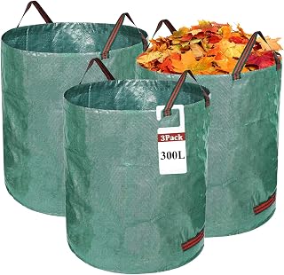 3X 300L Gartensack Gartenabfallsack extra stabil – Wiederverwendbare Laubsäcke mit 4 Griffen & doppeltem Boden, wasserdicht, faltbar für Rasenschnitt, Laub, Grünschnitt – Robuste Gartenabfallbeutel