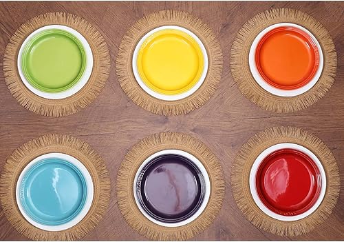 Miniatura 6 de Juego de 4 manteles individuales redondos de papel trenzado de 15 pulgadas, para interiores y exteriores, para mesas de comedor, estilo rústico