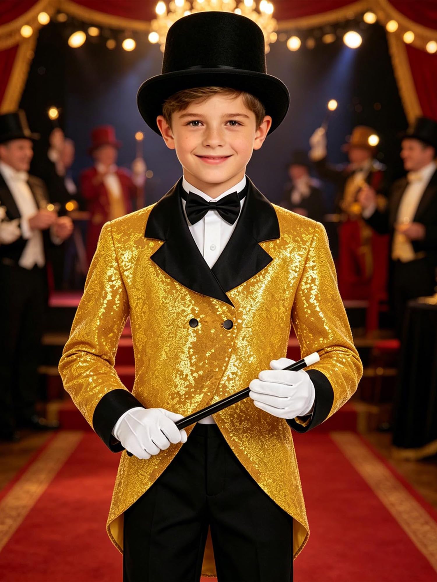 Alvivi Dziecięca elegancka kurtka, kostium czarodziejski, elegancki kostium dla dzieci, kapelusz Fedora, strój ślubny, zestaw akcesoriów do kostiumu, kostium