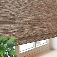 FACIMI Cordless Blackout Bamboo Roman Shades - Custom Roll-Up Woven Blinds with 6" Valance, Light Filtering Natural Hemp Brown Shades for Windows & Doors