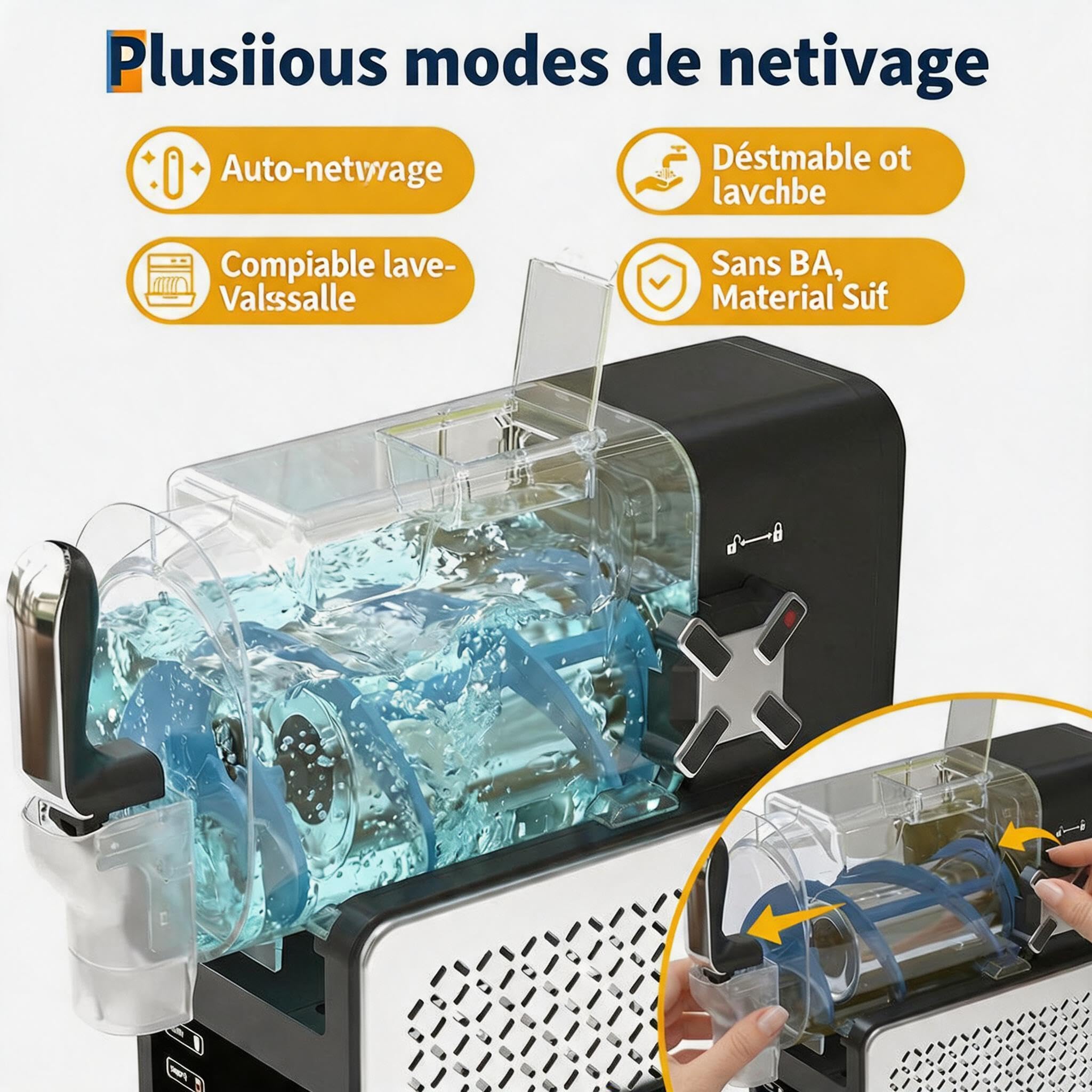 Machine à Granité 1,9L Sans Glace - 6 Programmes Automatiques, Autonettoyage, Écran LED, <45dB - Slush Maker pour Cocktails, Frappés, Milkshakes, Jus Glacés