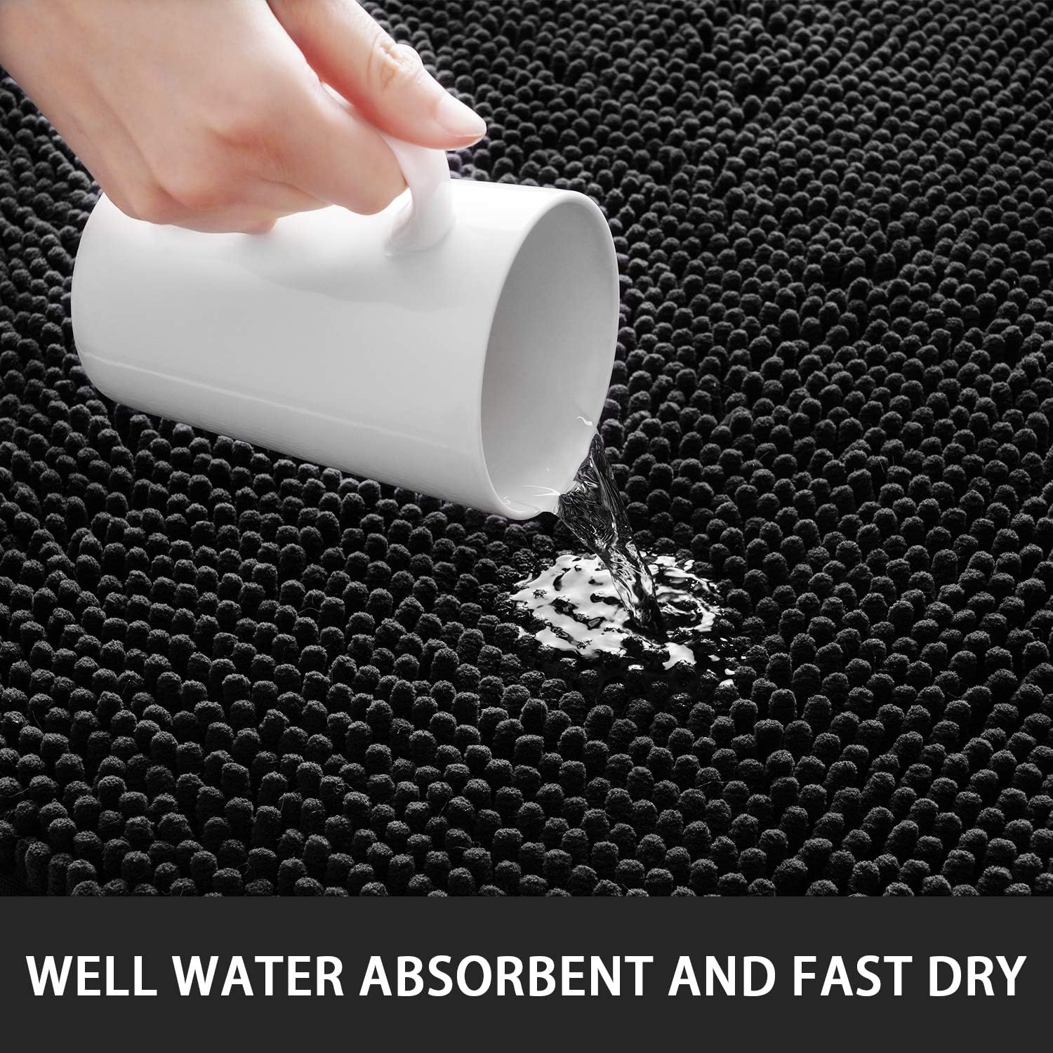 Noahas Bath Rugs 24'' x 70'' Large Runner Bathroom Rug, Soft Luxury Chenille Bathroom Mats with Non-Slip Backing, Throw Absorbent Carpet for Bath Tub/Shower, Machine Washable Durable Rug, Black