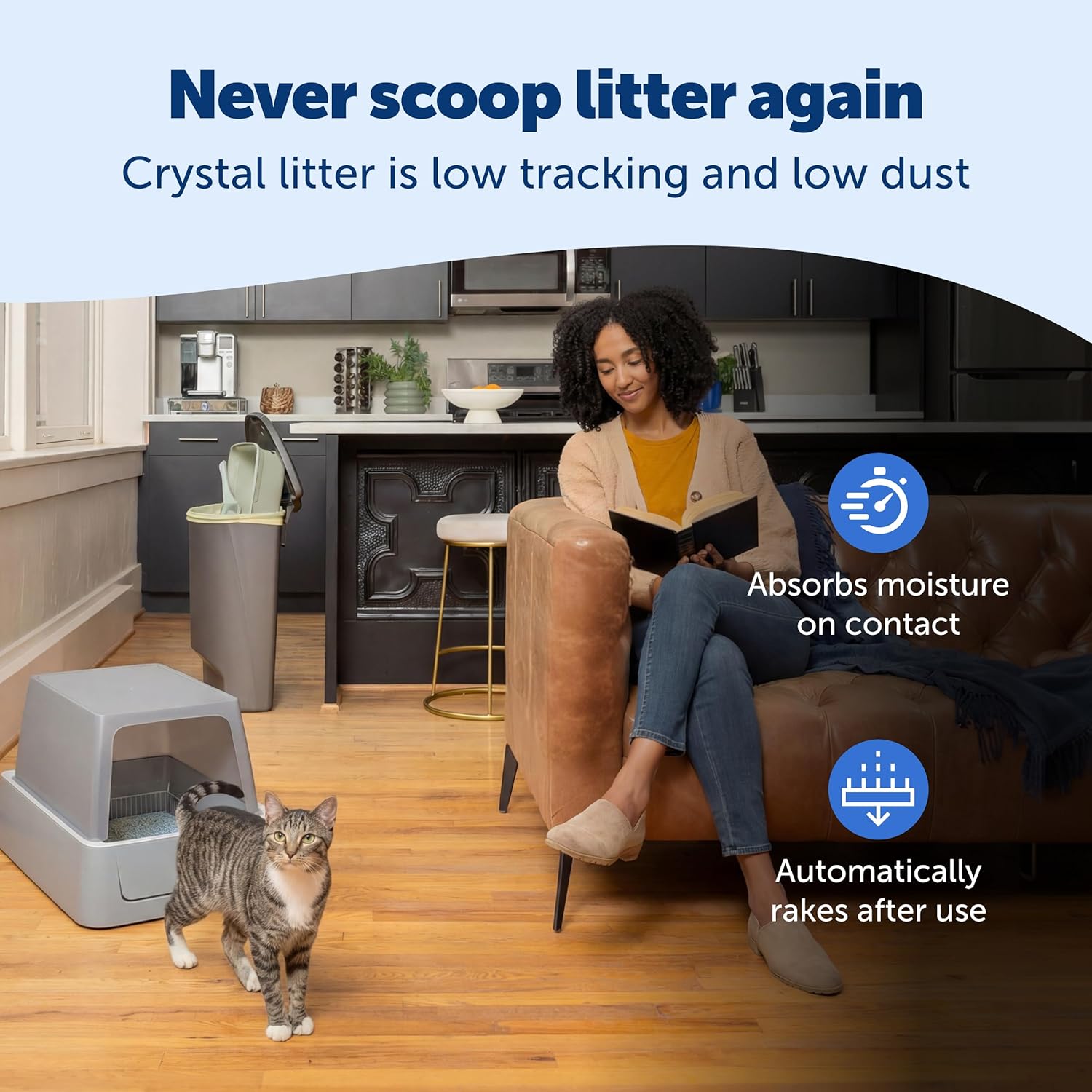 PetSafe ScoopFree Crystal Smart Self-Cleaning Automatic Litter Box - Front Entry - Uncovered Motion-Sensing Cat Box with Integrated Health Counter & App - Includes 1 Disposable Crystal Litter Tray