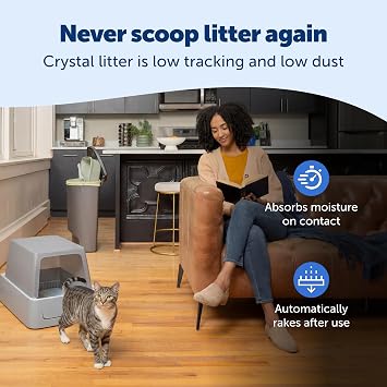 PetSafe ScoopFree Crystal Smart Self-Cleaning Automatic Litter Box - Front Entry - Covered Motion-Sensing Cat Box with Integrated Health Counter & App - Includes 1 Disposable Crystal Litter Tray
