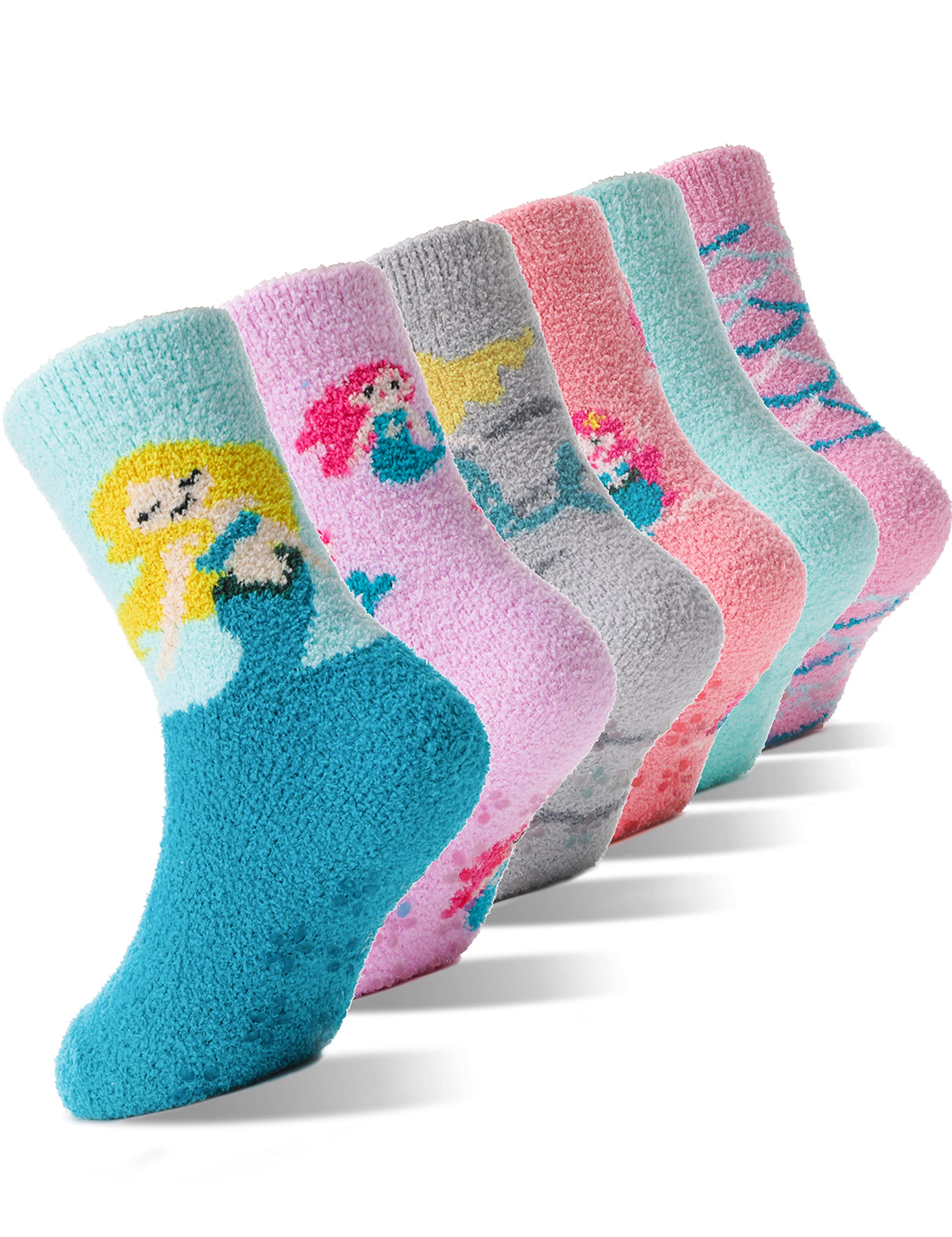 EBMORE Girls Kids Toddler Fuzzy Socks with Grips Non Slip Slipper Socks  Crew Cabin Cozy Fluffy Hospital Warm Winter Socks Pairs