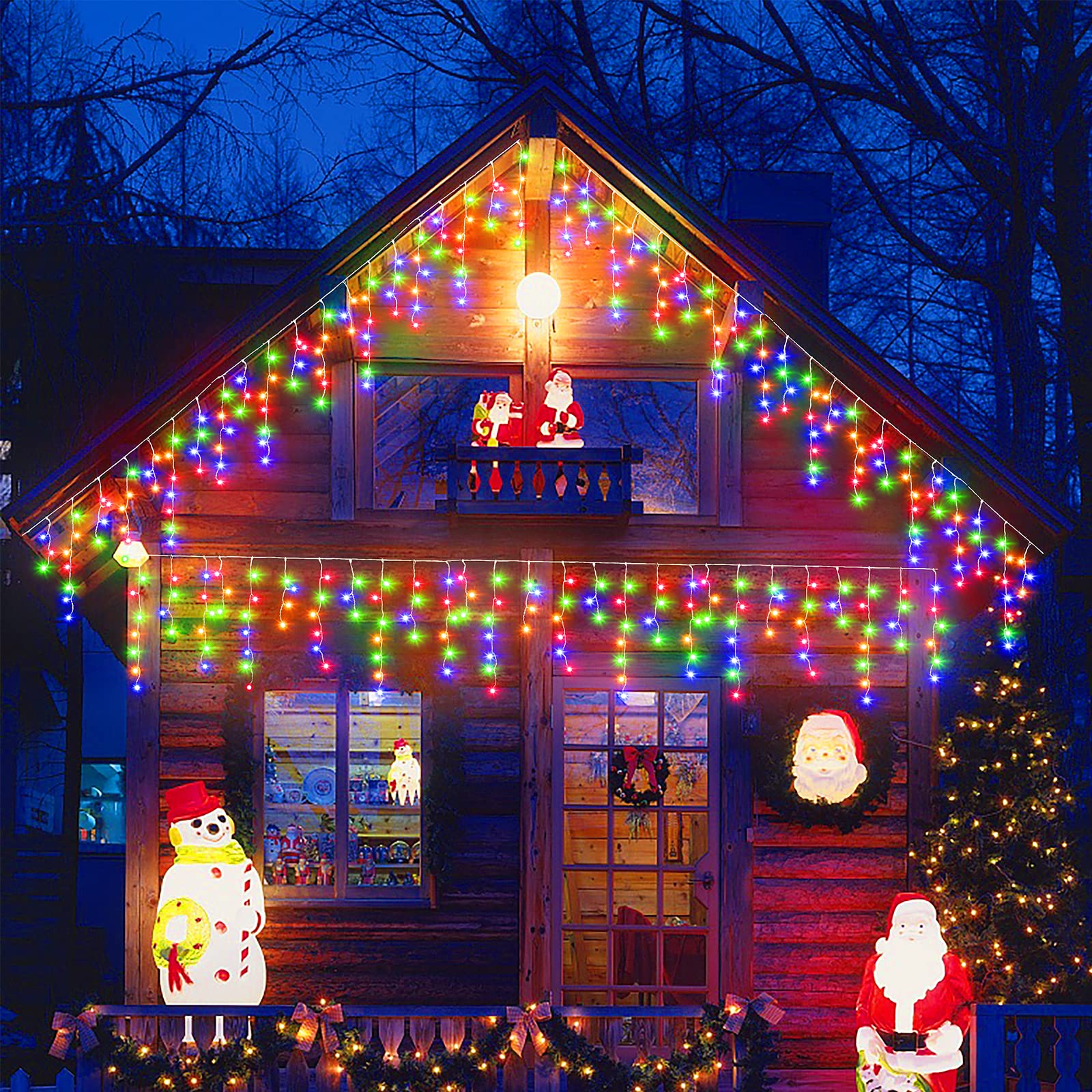 Dalugo Multicolor Icicle Christmas Lights, 15M+10M 480 LED Outdoor Icicle Lights with 6h Timer, Memory Function, Waterproof Mains Powered for Balcony, Roof (Clear Cable)