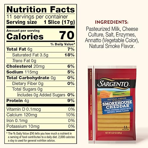 Miniatura 6 de Queso Cheddar Sargento en rodajas ahumado, paquete de 6.67 onzas