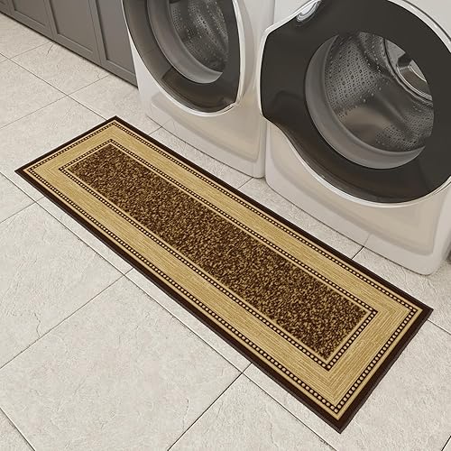 Miniatura 13 de Ottomanson Ottohome Alfombra antideslizante de goma con diseño de bordes de 2 x 5 pies, 20 x 59 pulgadas, color marrón