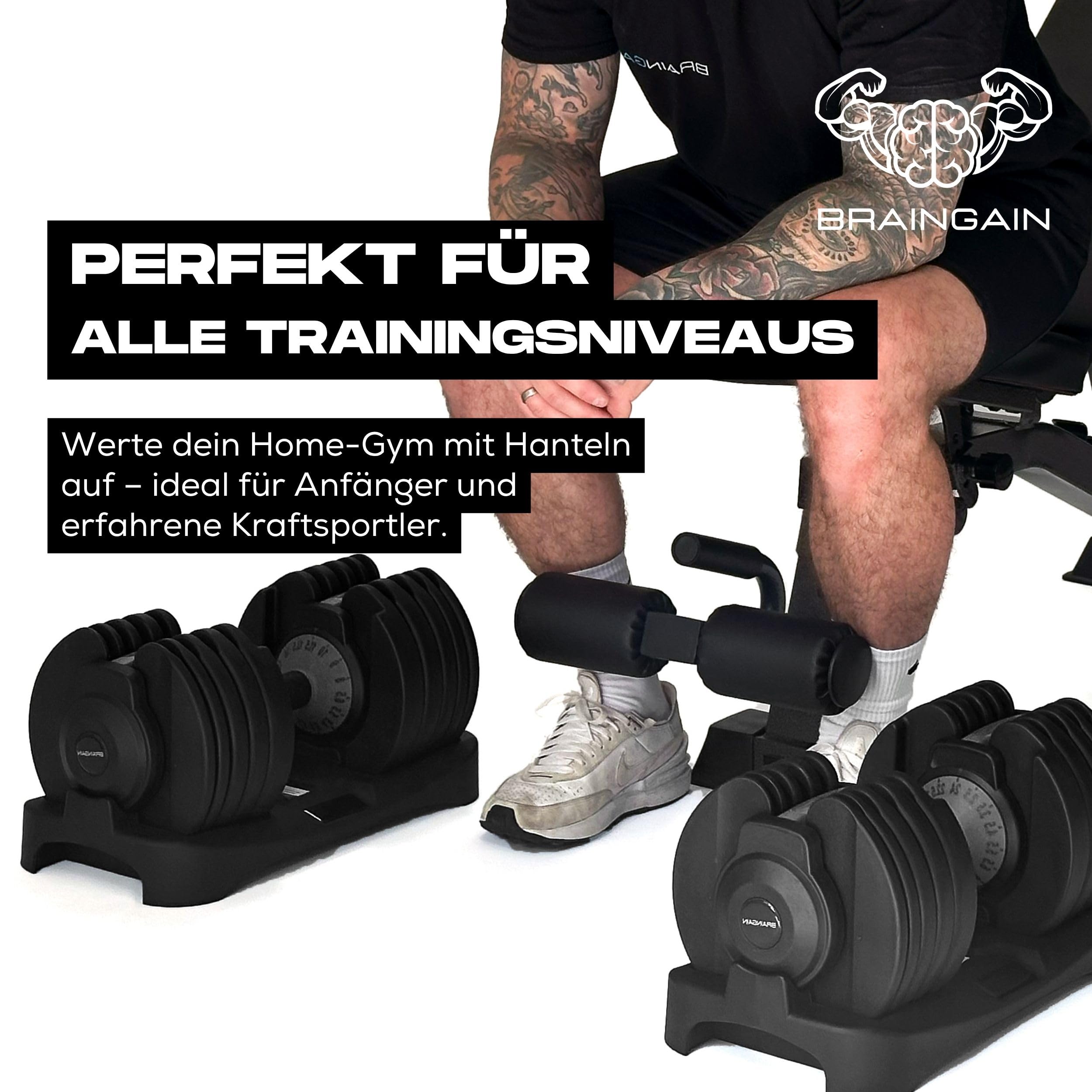 BRAINGAIN Verstellbares Kurzhantel-Paar 15 in 1 24kg Smart-Click-Technologie Anti-Rutsch-Griff