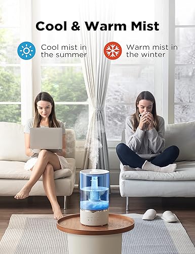 Miniatura 3 de Pelonis Humidificadores de niebla cálida y fría para dormitorio, habitación grande, hogar y bebé, humidificador ultrasónico de niebla fría y cálida