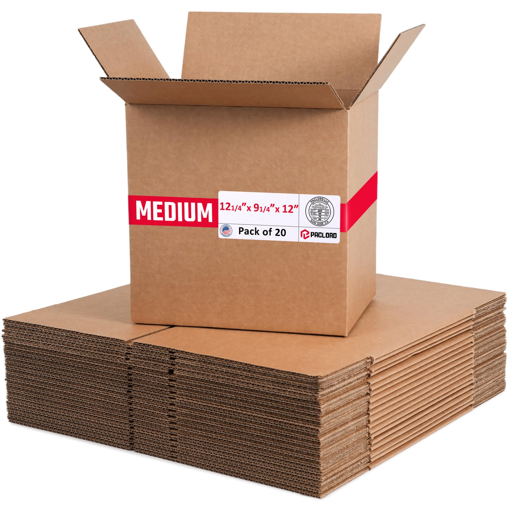 Medium Cardboard Boxes 12 1/4"L x 9 1/4"W x 12"H (Pack of 20) - USA-Made Packing Boxes for Moving, Shipping, or Storage - USPS, UPS, FedEx Approved - Professional Packing Supplies for Moving | USA-Made Packing Boxes for Moving, Shipping, or Storage - USPS, UPS, FedEx Approved - Professional Packing Supplies