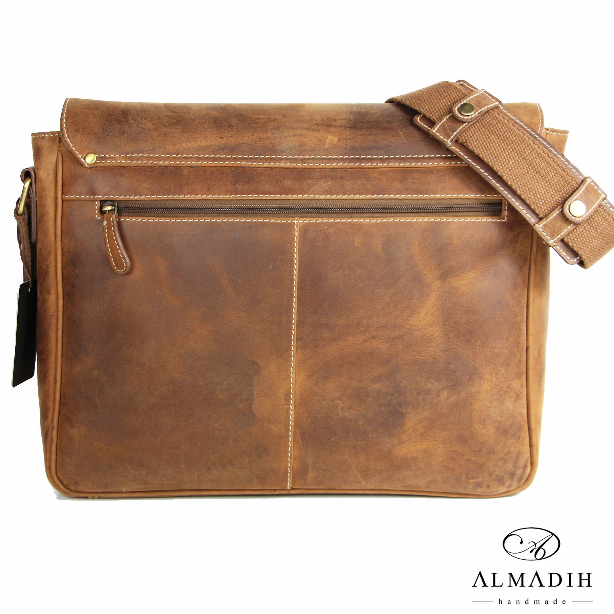 ALMADIH Borsa in pelle di vaccetta JANNE marrone Cartella professionale multiscomparti da lavoro Porta documenti PC portatili a spalla tracolla Bandoliera a mano Borsone sacca da viaggio