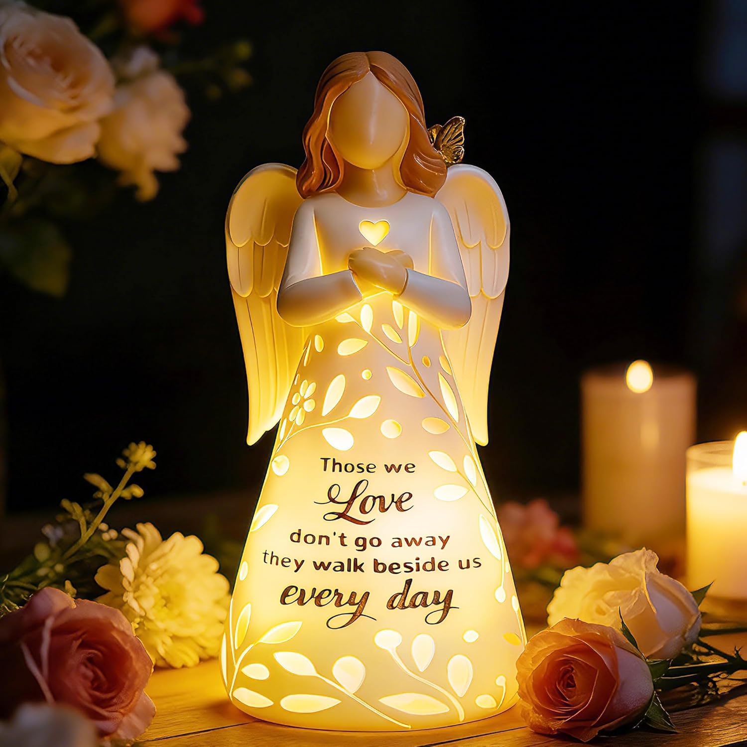 Guardian Angel Figurine Lights with Remote for Women - Light Up Angel Statue Decor, Birthday Mothers Day Sympathy Gift,Memorial Gift for Loss of Mom Dad Grandma(No Batteries Included)