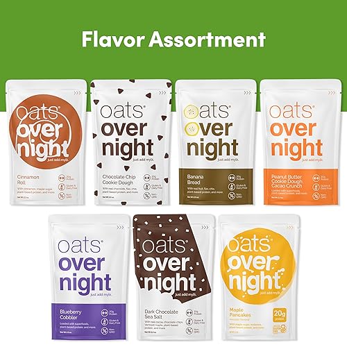 Miniatura 6 de Oats Overnight - Avena a base de plantas, de primera calidad, alta contenido de proteínas, baja en azúcar, sin gluten (2.6oz por paquete)