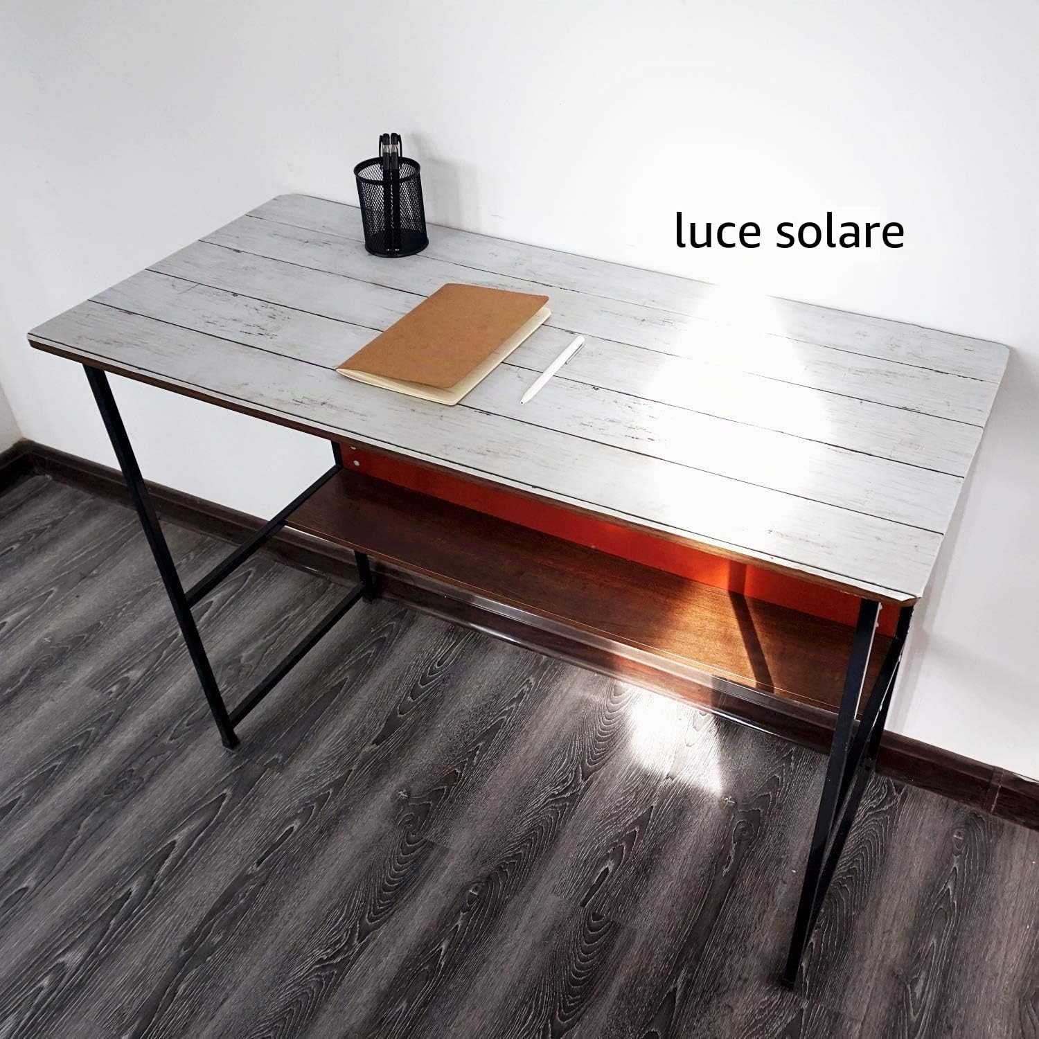 CiCiwind Pellicola adesiva bianca autoadesiva 45cmx10m pellicola per mobili,effetto legno con venature del legno carta da parati a righe per pareti comò tavoli camere da letto cucina sfondo in vinile