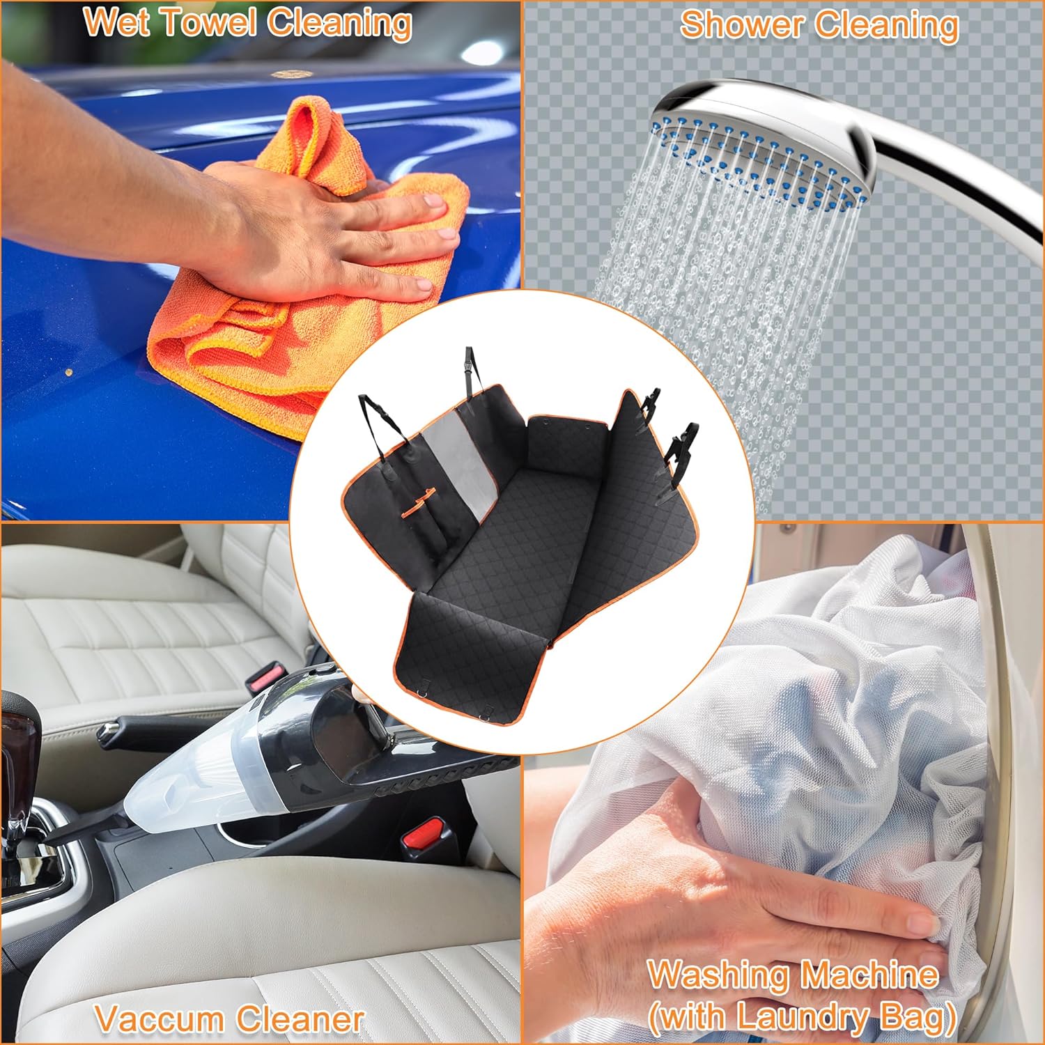 uxcell Dog Car Seat Cover Pet Back Seat Extender for Dogs 600D Sturdy Waterproof Dog Hammock Bed Trunk Protector with Zipper Mesh Window Storage Pocket Convertible for Car Truck SUV