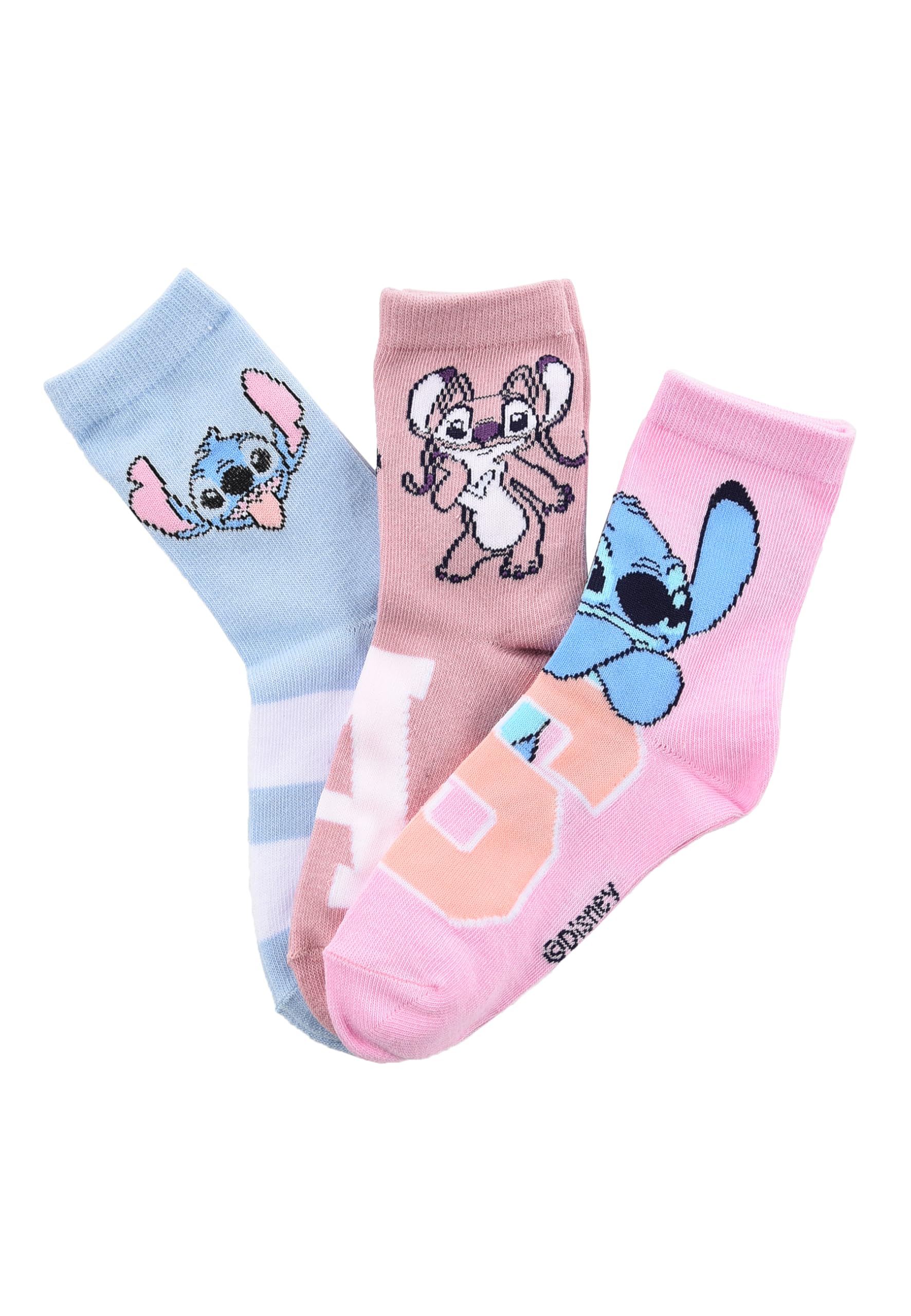 Stitch Kids Girls Socks 3 Pairs Stockings Package, multicoloured, 31-34