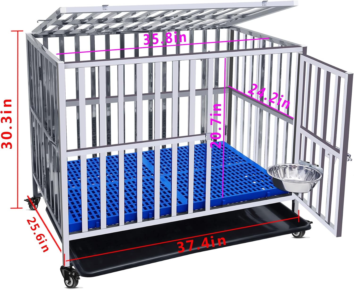Collapsible Stainless Steel Heavy Duty Dog Cage Animal Cage Metal Dog Crate for Large Medium Small Dogs Kennel Outdoor Indoor Extremely Sturdy(37.4" L x 25.6" W x 30.3" H)