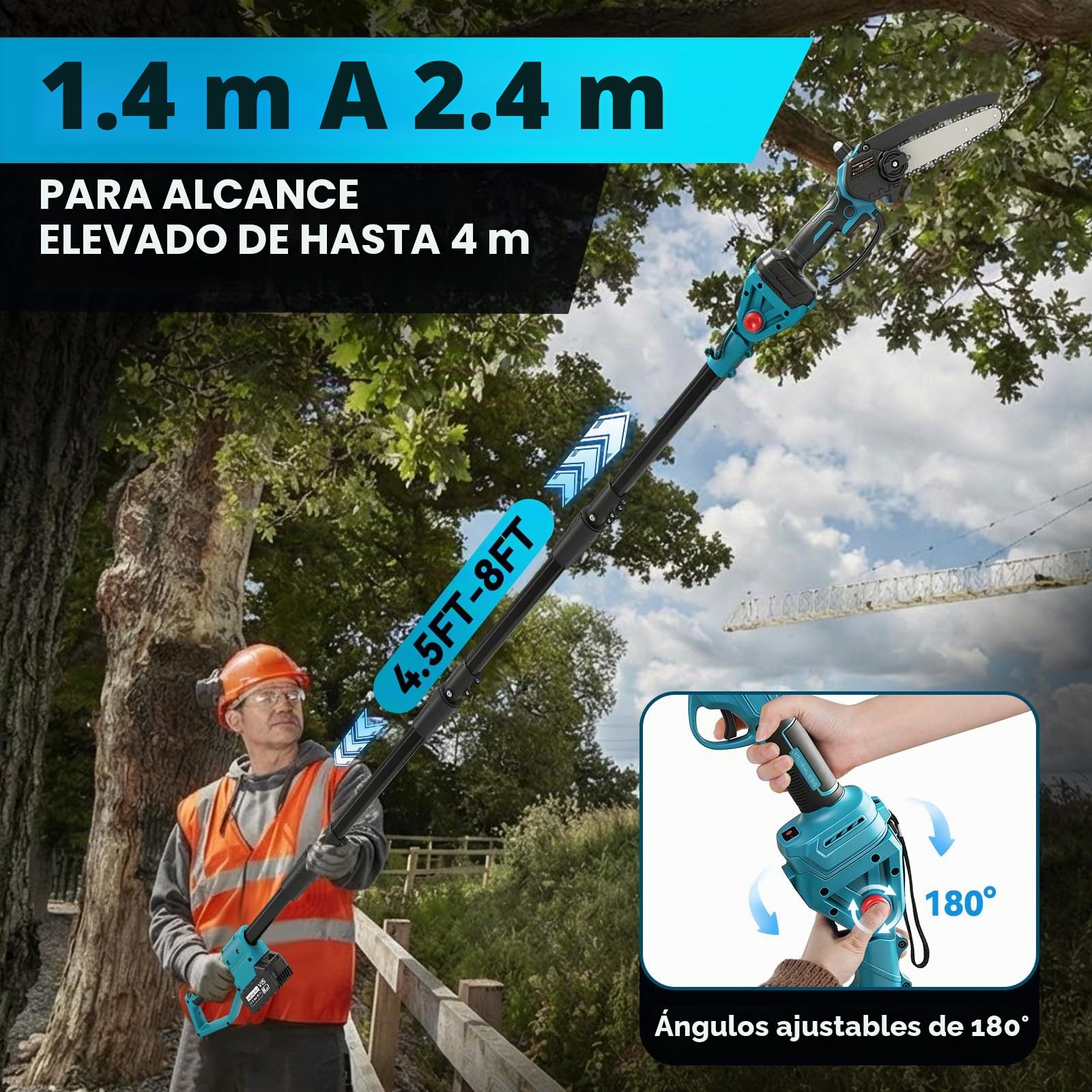 Tijeras de podar eléctricas y motosierra de 6 pulgadas 4 en 1 con batería | 21 V 4,0 A barra telescópica inalámbrica para Makita 18 V motor sin escobillas tijeras eléctricas para árboles frutales
