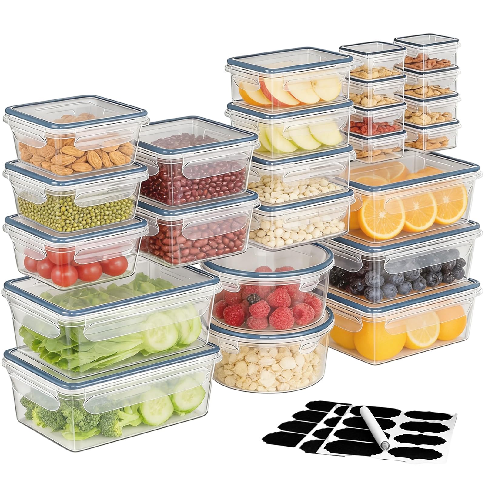 24 Pezzi Contenitori Ermetici per Alimenti, Recipiente Tenuta Stagna con 24 Coperchi, Contenitore Plastica Impilabili, Scatola per Cucina, Dispensa, Credenza, Microonde, Congelatore, Lavastoviglie