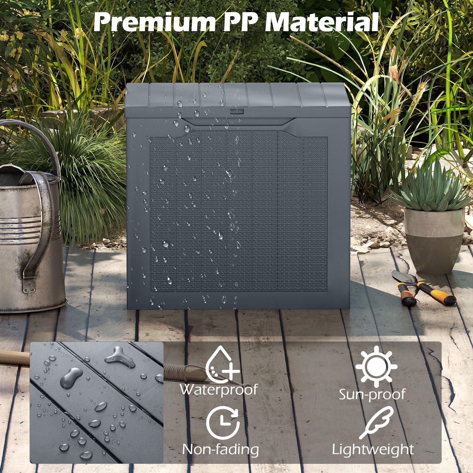 FANTASK 106L Gartenbox, 56 x 41 x 50,5 cm, Outdoor Kissenbox mit abschließbarem Deckel, Auflagenbox wasserfeste, Schrank Rattan-Optik für Poolzubehör, Gartengeräte, Pakete (Grau)