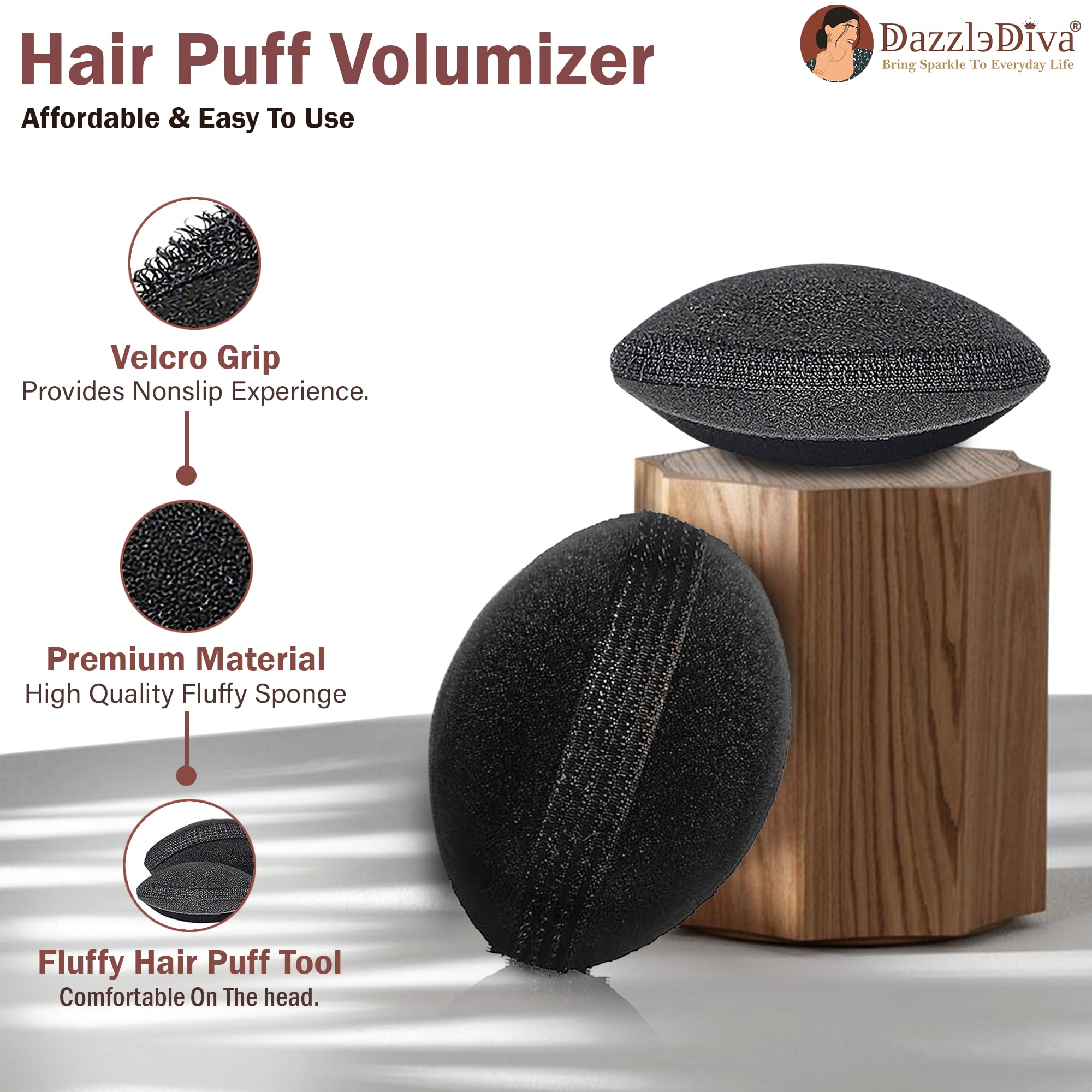 DazzleDiva Puff Maker For Hair Sponge Bun Hair Pad Fluffy Hairstyle Tools Perfect Puff Hair Head Cushion Invisible Fluffy Hair Pad Sponge Puff Maker Bun Bump Fluffy Princess Styling Hair Bun and Crown Shapers for Women 2Pcs - Image 3 thumbnail