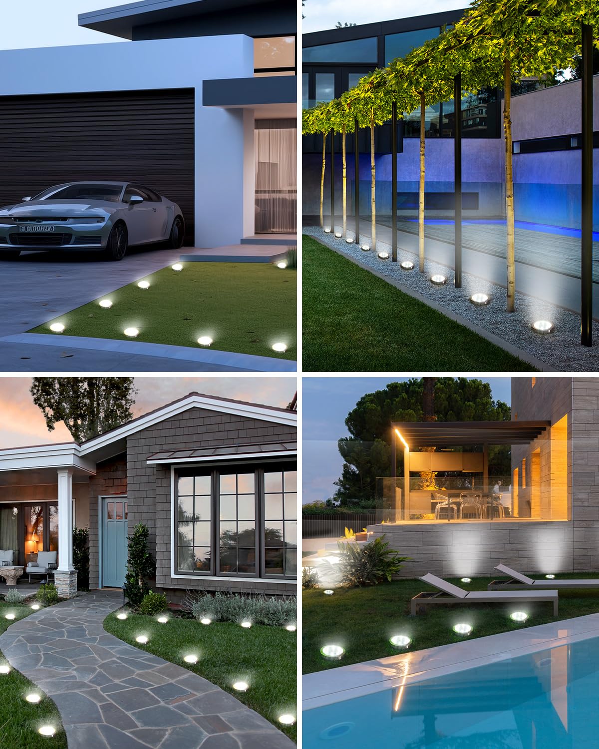 btfarm 16 Pack Solar Lights Outdoor, 8 LED Solar Ground Lights IP65 Waterproof Flat Solar Disc Light, Pathway Lights for Garden Lawn Patio Yard Path Landscape, Cool White - 5