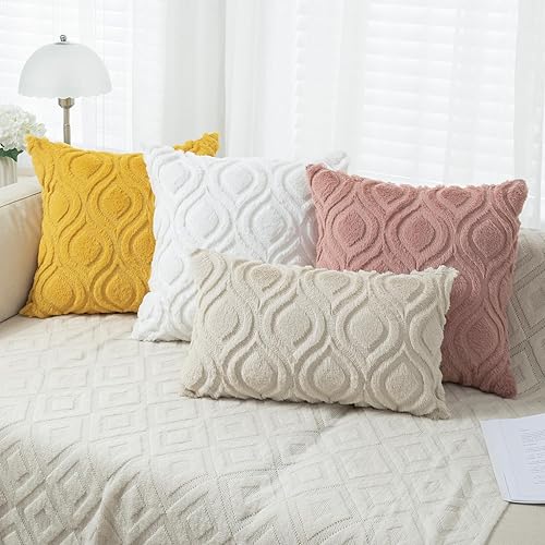 Miniatura 6 de BVEED Juego de 2 fundas de cojín de 12 x 20 pulgadas, fundas decorativas bohemias de lujo suaves y suaves de lana sintética corta para sofá,