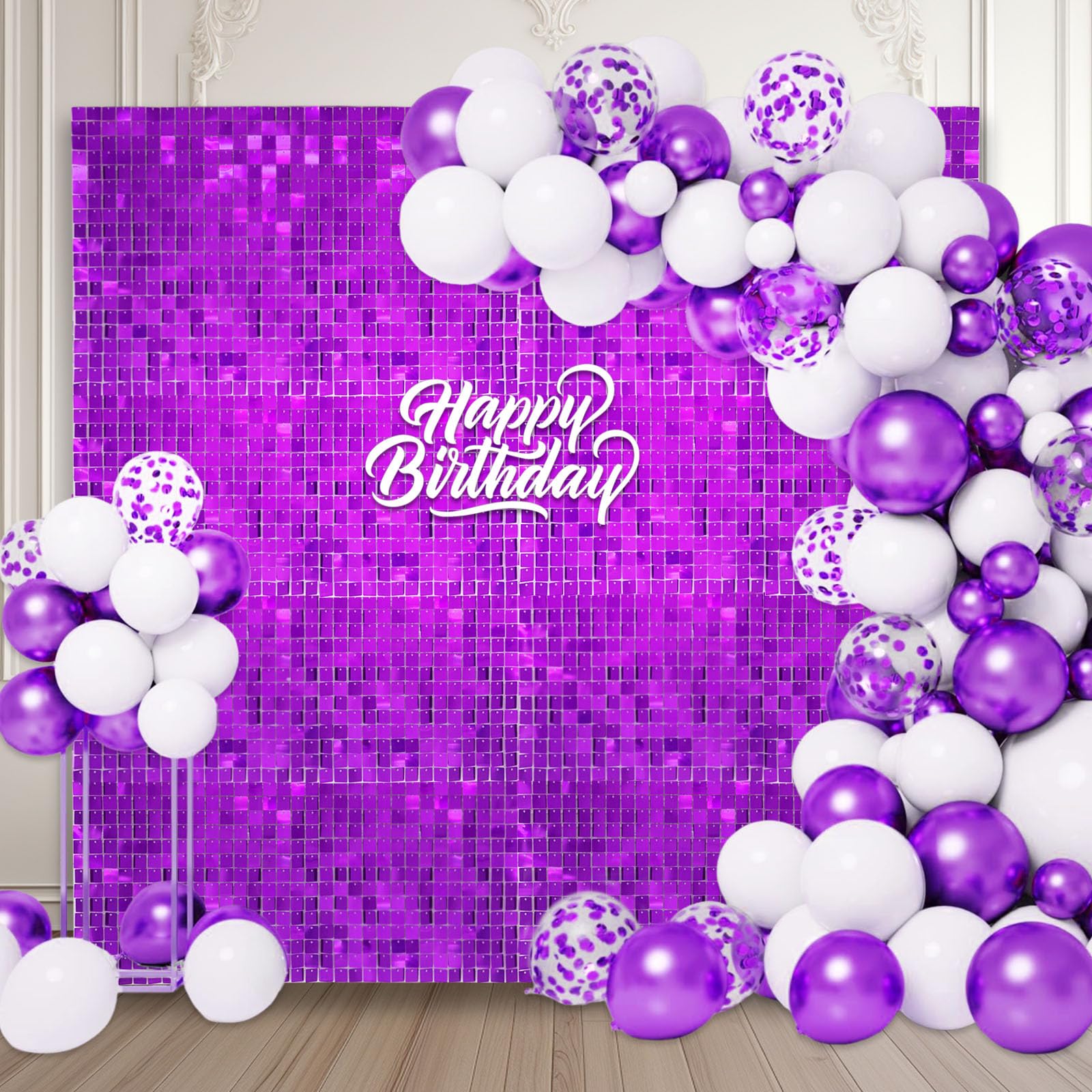 24PCS Purple Shimmer Wall Backdrop, Square Sequin Backdrops Panel, Glitter Wall Background for Birthdays, Weddings, Halloween, Engagements, Disco