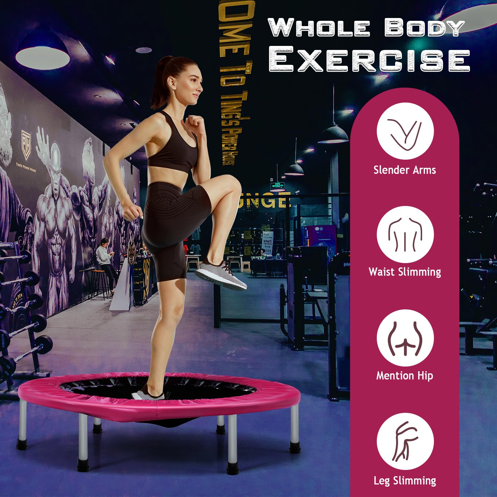 KOMFOTTEU Mini Trampolino Ø96 cm, Trampolino Elastico per Fitness Pieghevole, per Bambini con Capacità di 150 kg, con Piedini Antiscivolo, Tappeto Fitness per Allenamento Interno