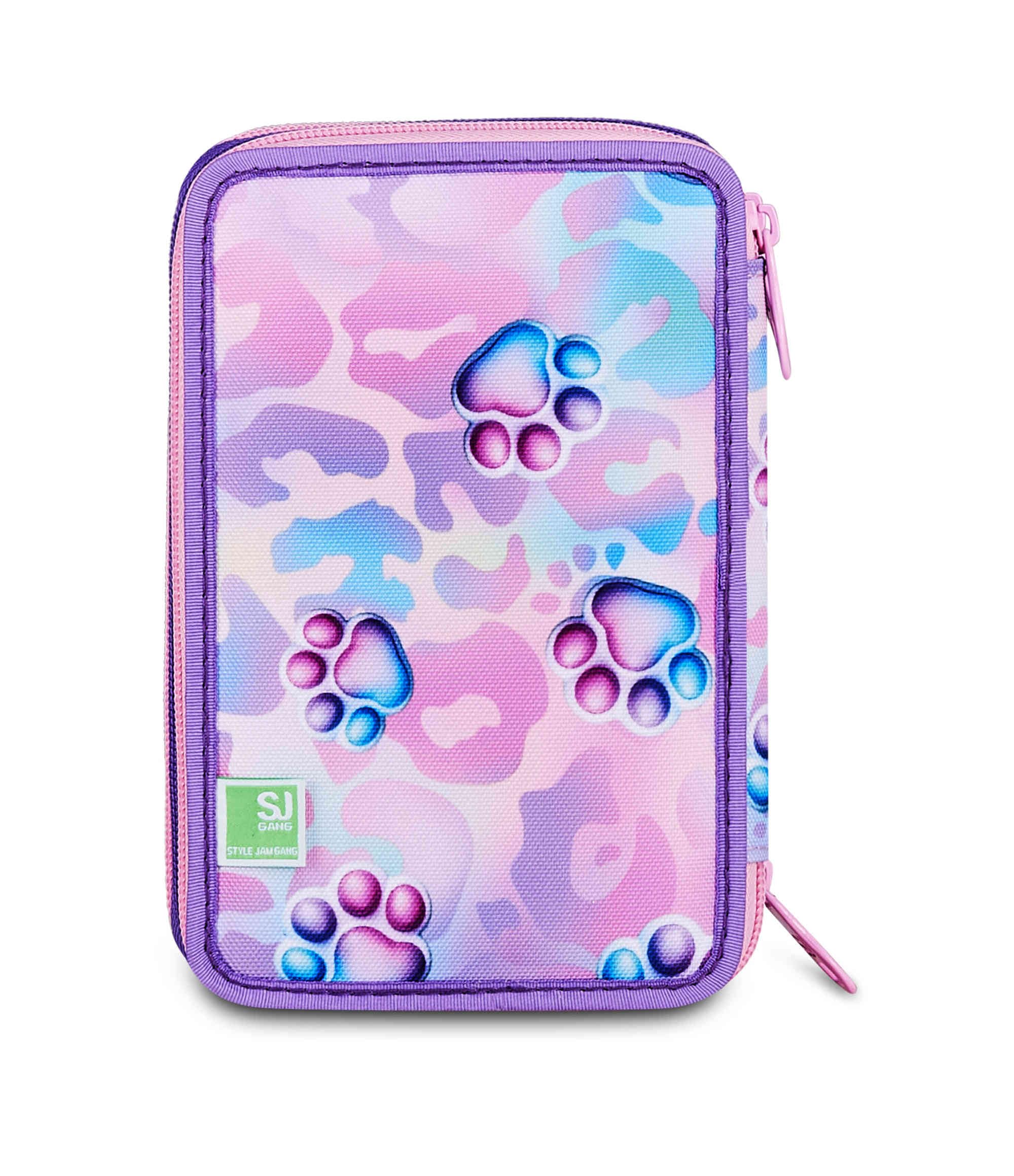 Astuccio Scuola 3 Zip 3D GLOWCAT Rosa Triplo Scomparto Scocca semi rigida 45 pezzi