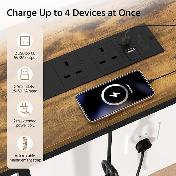 Yaheetech 160cm Slim Console Table with Charging Station, Rustic Brown