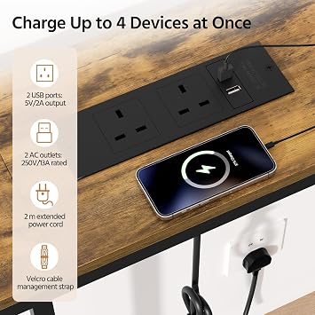 Yaheetech 160cm Slim Console Table with Charging Station, Rustic Brown