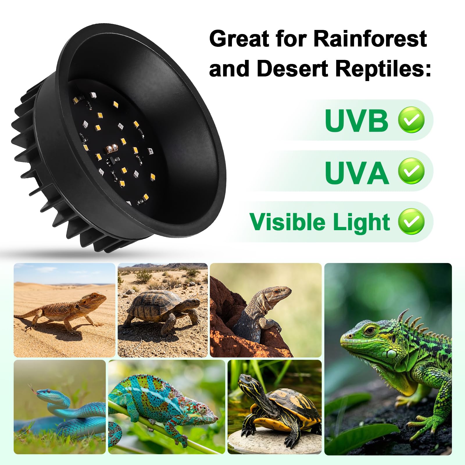 Lampada LED UVB per rettili foresta ＆ deserti 5W dimmerabile UVB con timer | Luminosità regolabile UVB, lampada a LED a risparmio energetico, lampada per rettili e anfibi, tartarughe e barbute