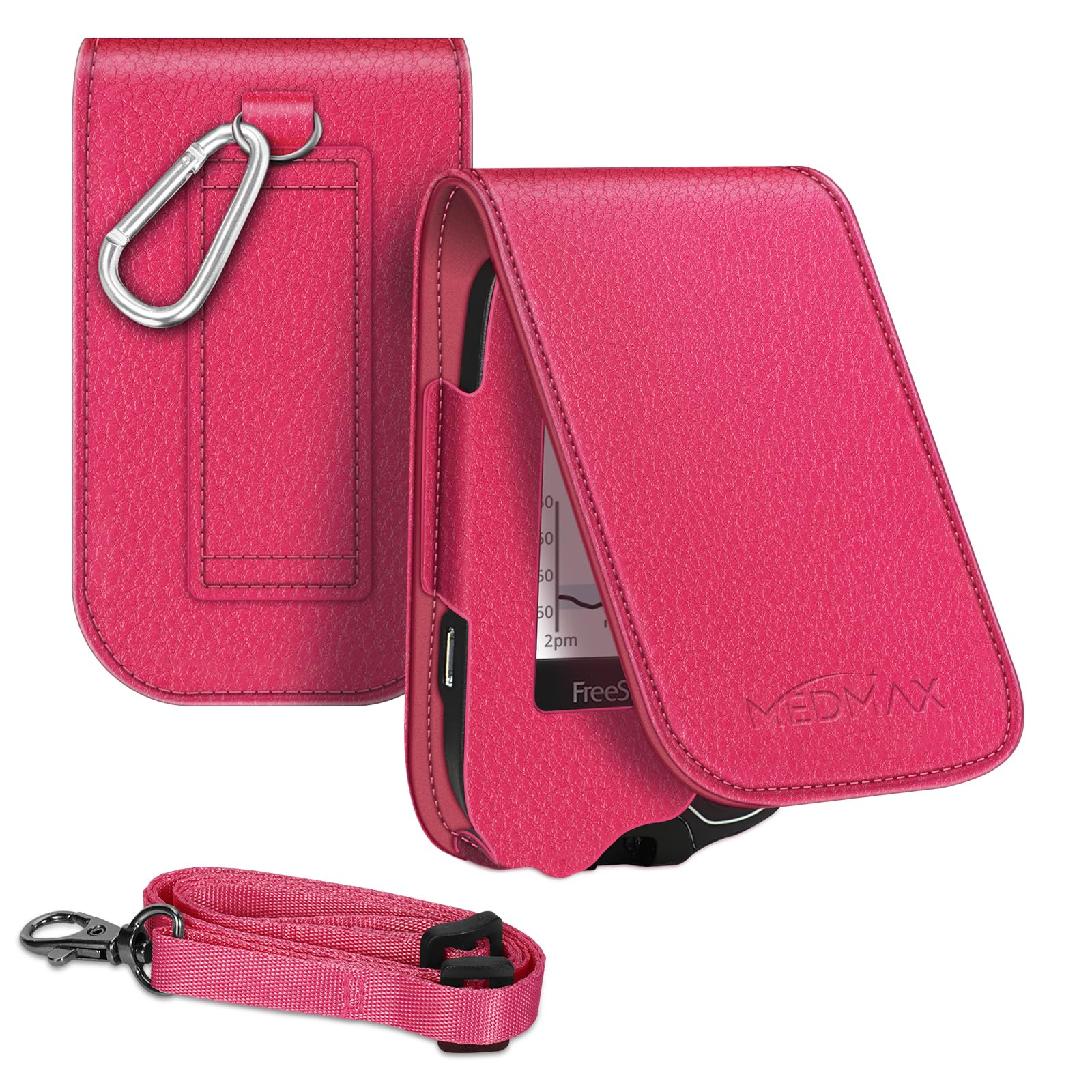 Case for Freestyle Libre 3/ Libre 2 / Libre Reader, PU Leather Carrying Case with Detachable Hanging Lanyard Diabetic Storage Case (Case Only), (Magenta)