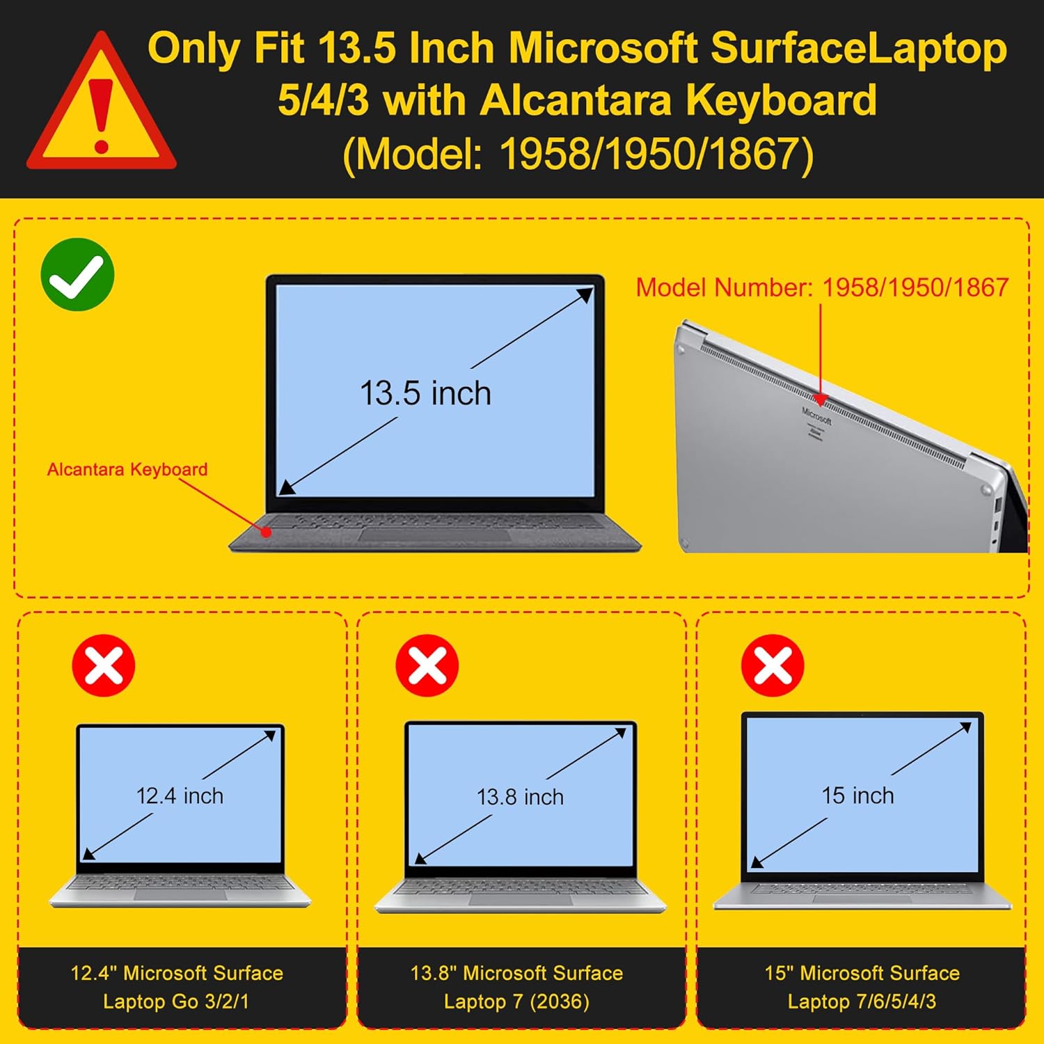Case for 13.5" Microsoft Surface Laptop 5/4/3 with Alcantara Palm Rest ONLY 2022 2021 2019 Release Models: 1950/1958/1867, Plastic Hard Shell Case with Keyboard Cover,Matte Black - Image 2