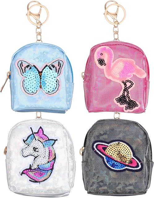 VALICLUD 4Pcs Mini Wallet Zip Around Cute Unicorn Holographic Coin Purse Change Purse with Key Ring