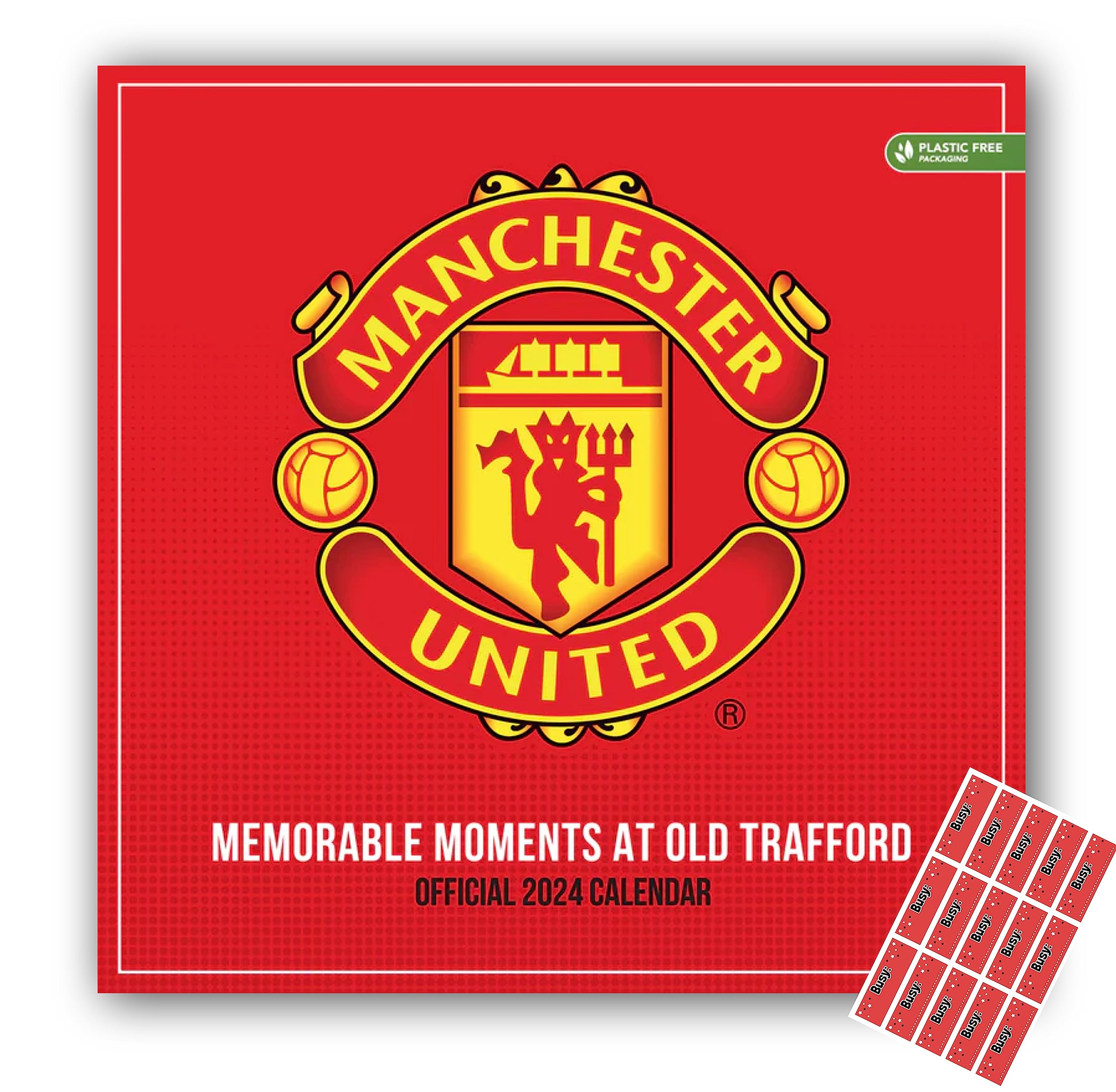 Manchester United 2026 Legends Calendar Plastic Free square with FREE organising Stickers Included