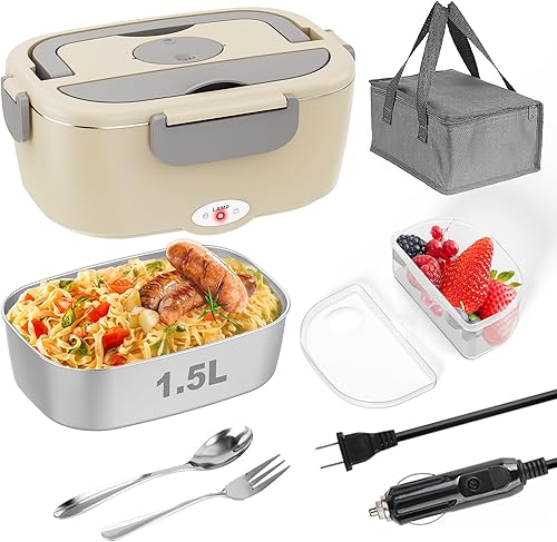 Fiambrera eléctrica para adultos  Fiambrera térmica de acero inoxidable de 1.5 L  Calentador de alimentos de calentamiento rápido de 80 W, ideal