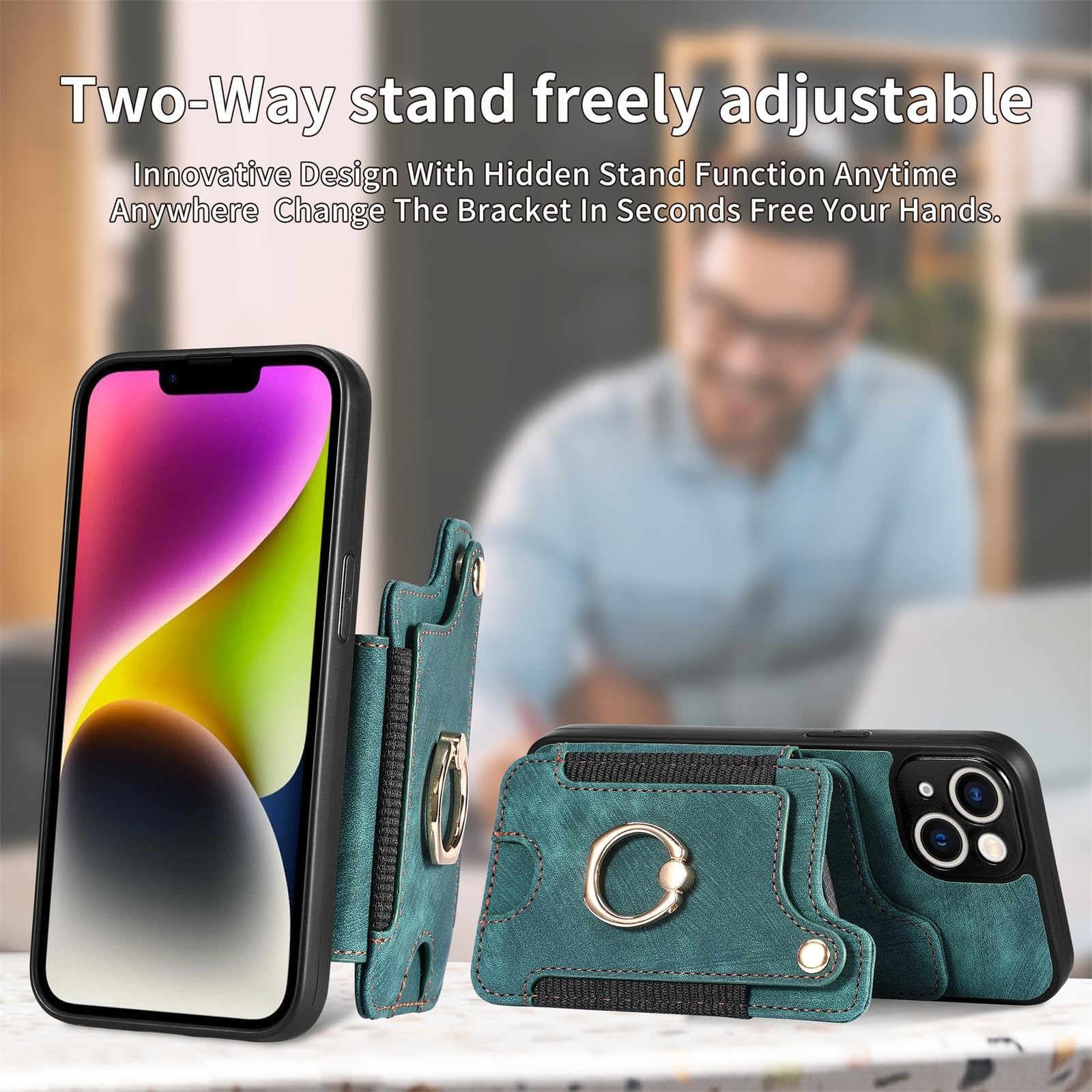 Genérico Cartera Funda para iPhone 16/16 Plus/16 Pro/16 Pro MAX, Bloqueo RFID Funda con Soporte For Anillo De Dedo Rotación De 360° A Prueba De Golpes Estuche(Marrón,16Pro)