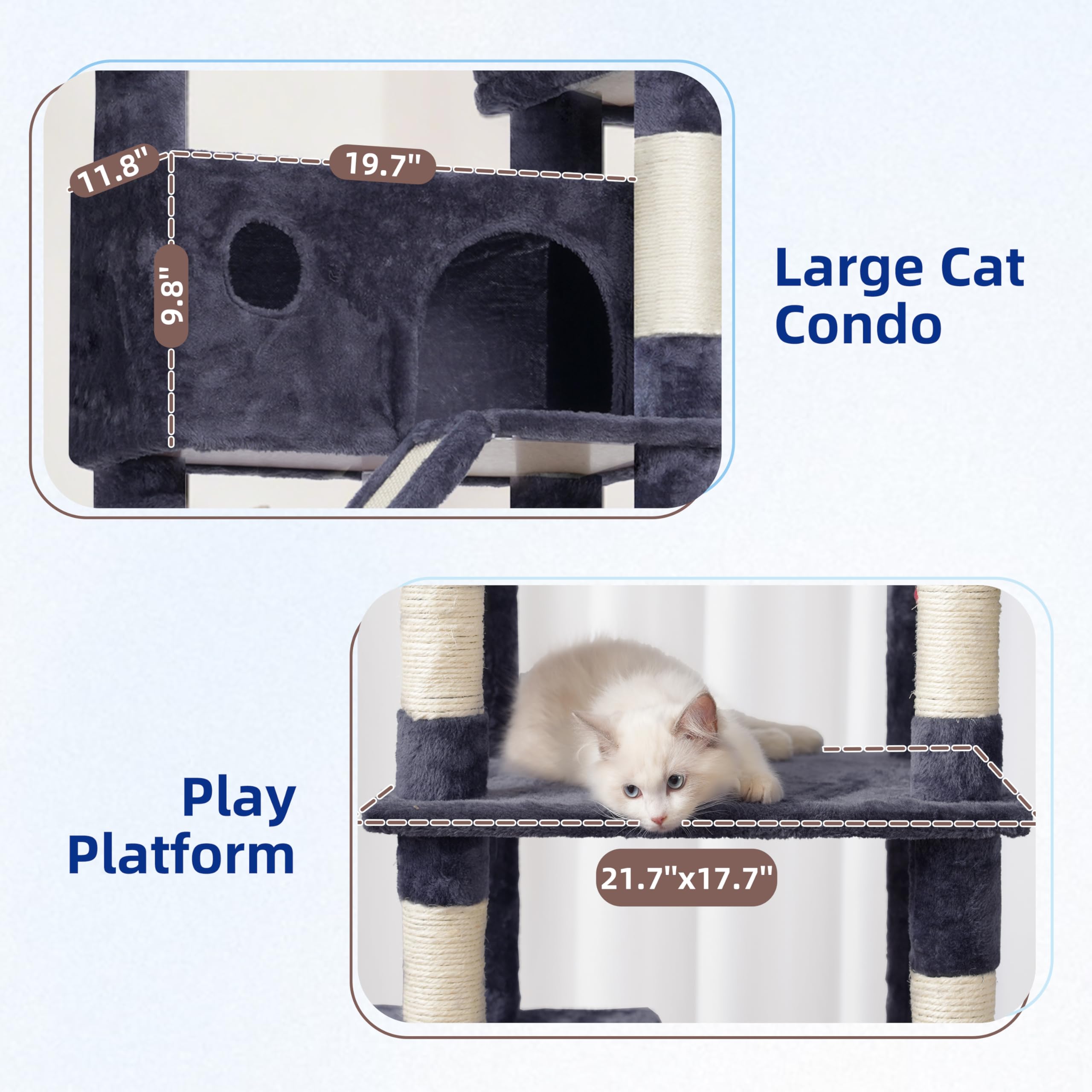 Gitelsnour rascador para Gatos Grandes, árbol para Gatos de Interior de 200 cm, con Amplia Plataformas Superior, Cuevas, Hamaca, rascadores, Gris Ahumado GCT031G