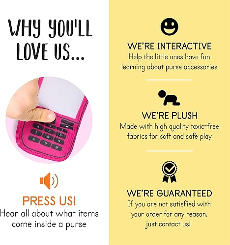 Miniatura 6 de Talking Plush Pocketbook | Bolso de simulación para niñas | Bolso de juego para niños pequeños con 4 accesorios para hablar | Brocha de maquillaje,