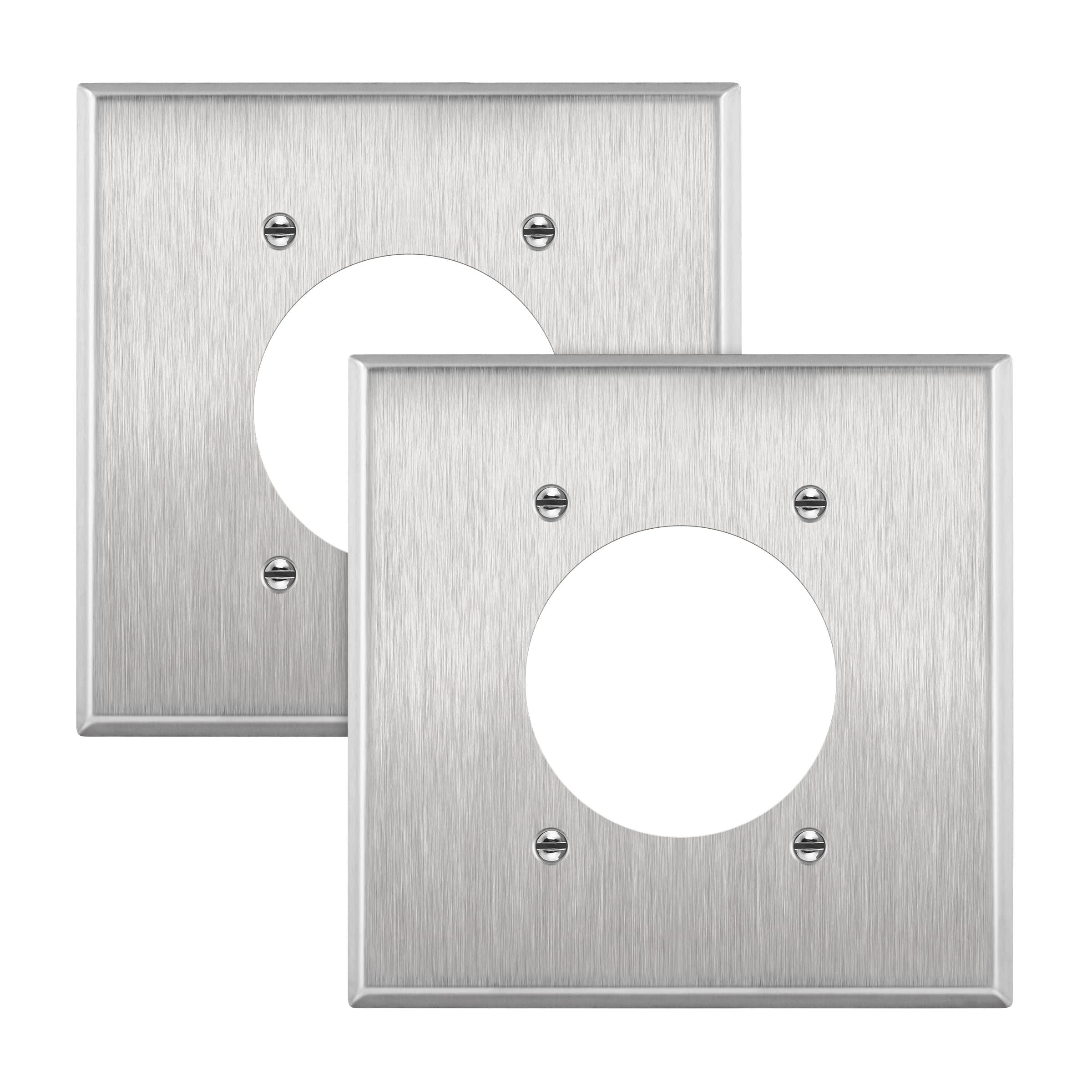 ENERLITES 7792-2PCS 2.125" Diameter Single Hole Receptacle Outlet Metal Wall Plate, Corrosive Resistant, Size 2-Gang 4.50" x 4.57", 7792, 430