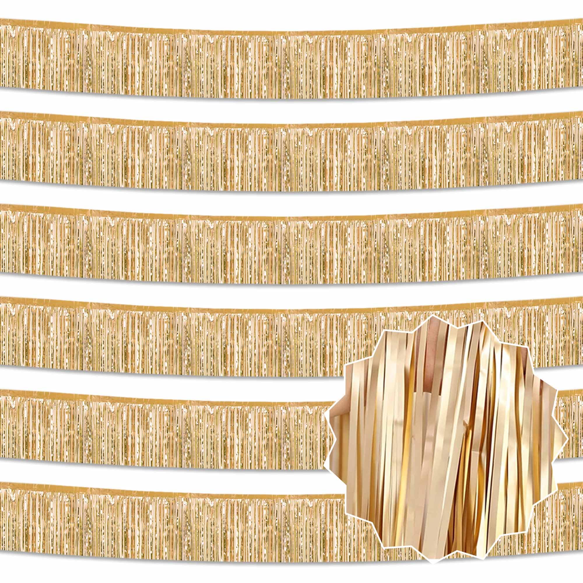 Photo 1 of 6 Pack 10 Ft Champagne Gold Foil Fringe Garland Metallic Streamers Tinsel Banner Wall Hanging Garland Backdrop for Parade Floats, Halloween, Christmas, Thanksgiving, New Year Party Decorations