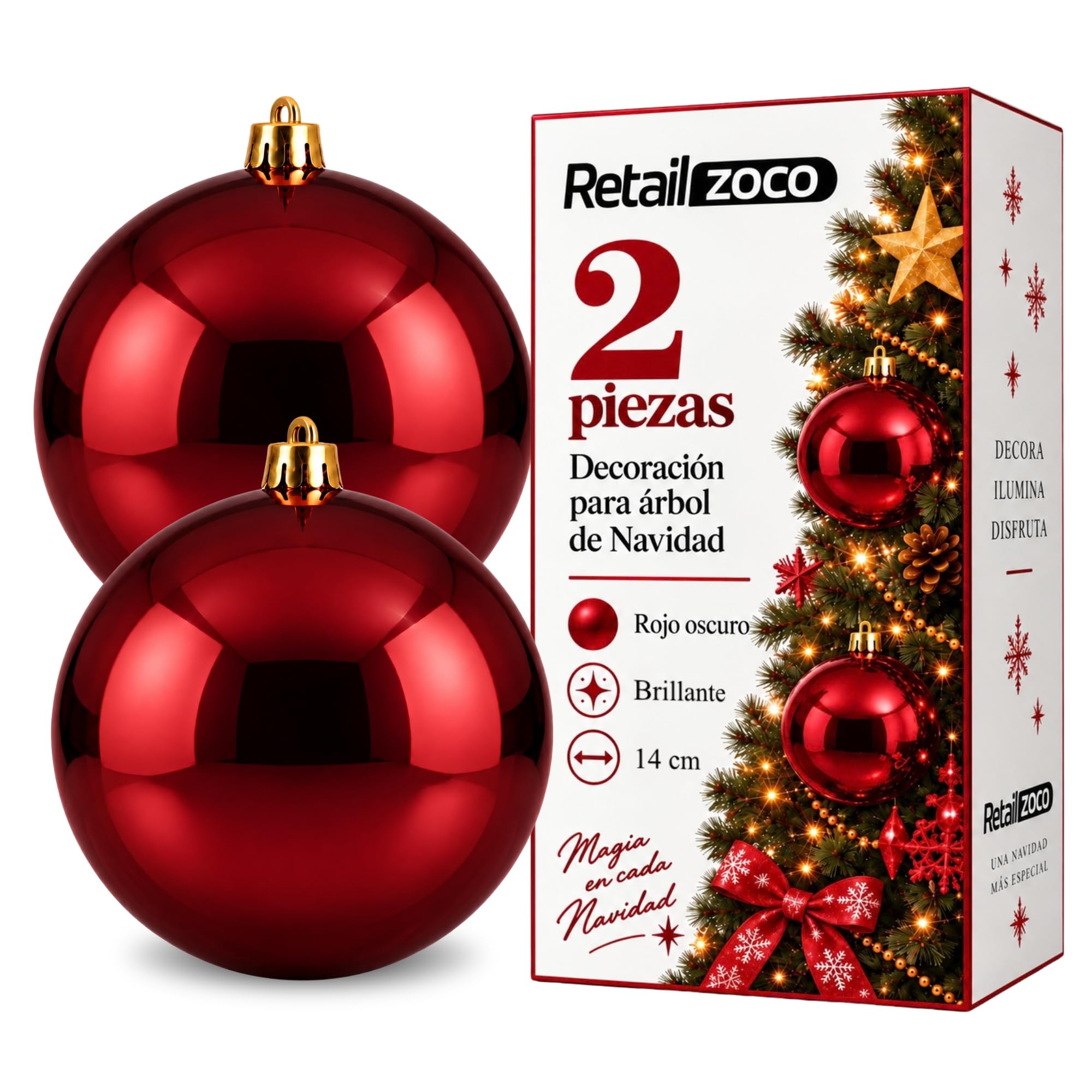 Bolas de Navidad, Adornos Arbol Navidad, 2 Piezas, Rojo Oscuro - imagen 1