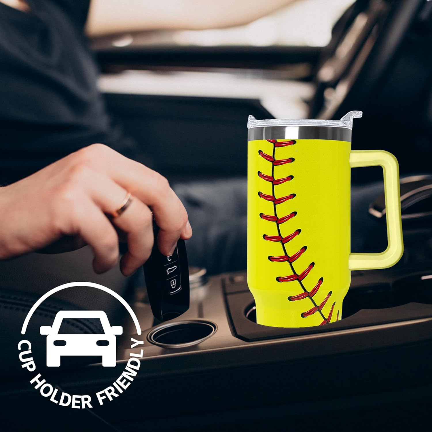 40 oz Softball Lover Gifts Tumbler for Men with Handle Straw Lid - 40oz Double Stainless Steel Insulated Cup - Softball Travel Coffee Mug Gifts for Boys - Image 6