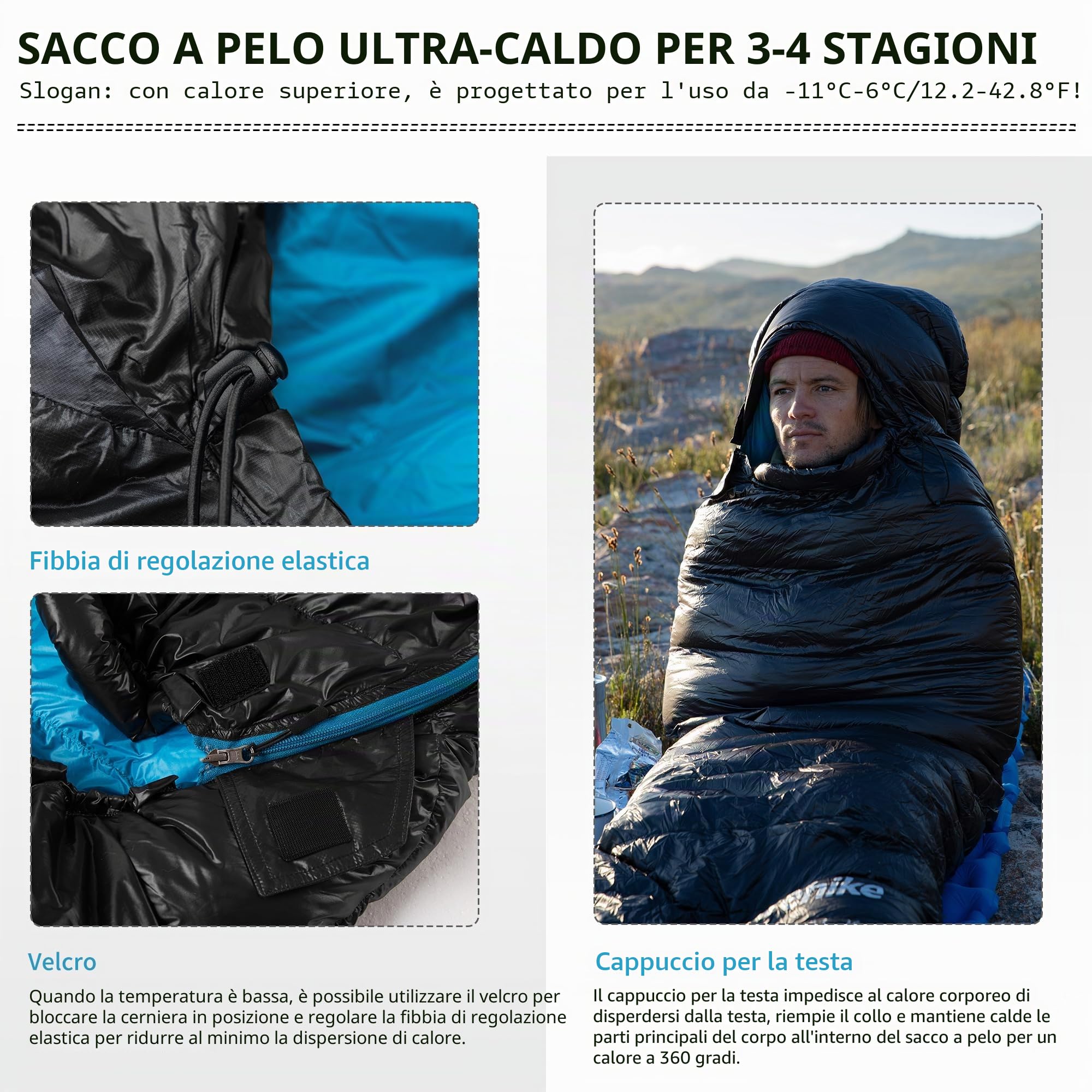 Naturehike Sacco a Pelo In Piuma d'Oca 750FP Sacco a Pelo In Piuma d'Oca Invernale Caldo 4 Stagioni Sacco a Compressione Speciale Da Campeggio Ultraleggero Portatile