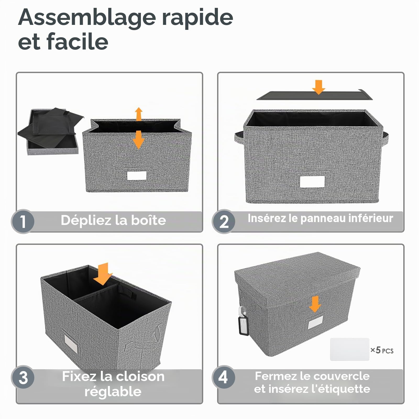Woodoulogy Boîte de Rangement pour Vinyles 7"/45 RPM, Étui avec Couvercle pour Jusqu'à 80 Albums, Caisse pour CD et Collection Musicale, Organisateur Pliable de Type Dossier avec Poignée (Gris)